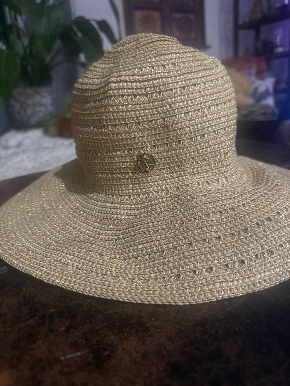 Adrienne Vittadini Metallic Lurex Straw Wine-Brim Floppy Hat